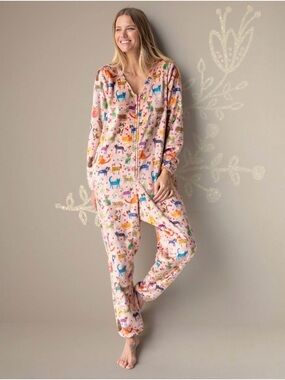 NATURAL LIFE Cat Print Fleece Onesie Small